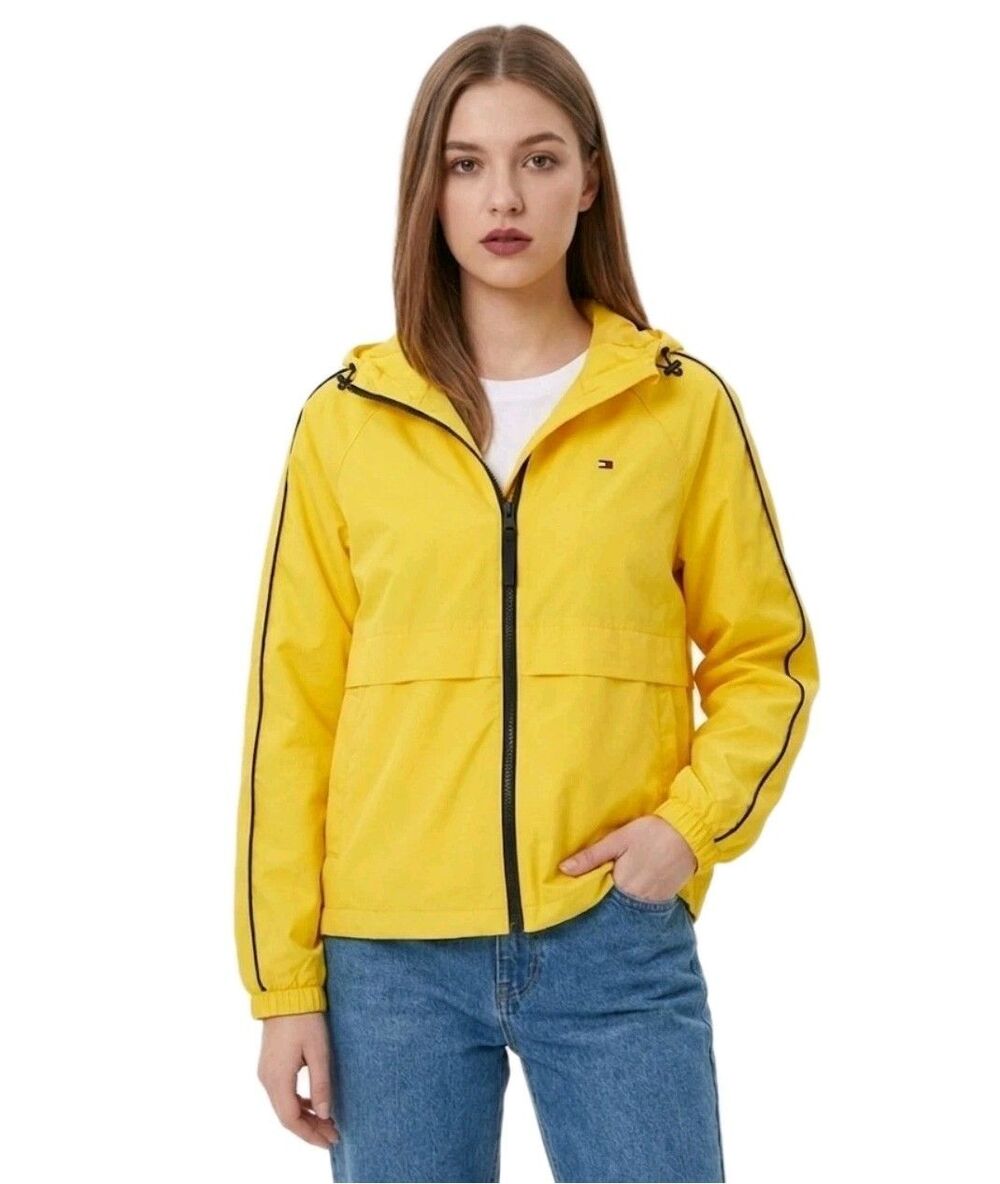 Tommy Hilfiger Women’s M Windbreaker Jacket Lightweight Hooded Daffodil Yellow
